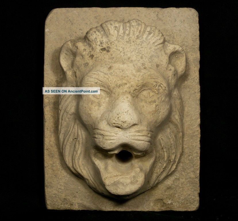 Antique Renaissance Stone Fontmask Representing Roaring Lion Ad 1400 - 1600 Primitives photo
