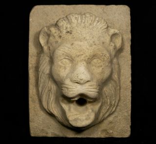 Antique Renaissance Stone Fontmask Representing Roaring Lion Ad 1400 - 1600 photo