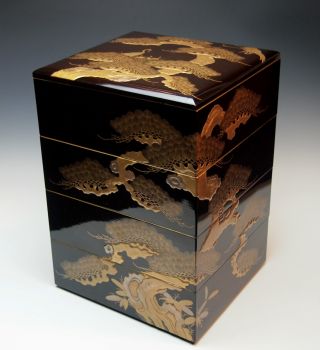 Exquisite Antique Japanese Lacquered Wood Jubako Edo Taka - Makie Stacking Boxes photo