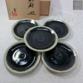 F423: Japanese Seto Pottery Ware Five Plates Meimei - Zara By Takashi Kato W/box. photo