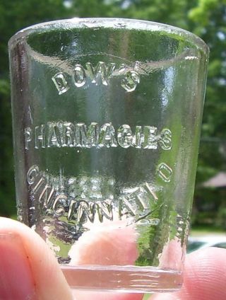 Antique Apothecary Medicine Dose Cup Shot Glass Advertising Dow ' S Pharmacies Cin photo