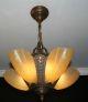 Antique Vintage 5 Light Slip Shade Art Deco Light Fixture Ceiling Chandelier Chandeliers, Fixtures, Sconces photo 2