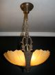 Antique Vintage 5 Light Slip Shade Art Deco Light Fixture Ceiling Chandelier Chandeliers, Fixtures, Sconces photo 4