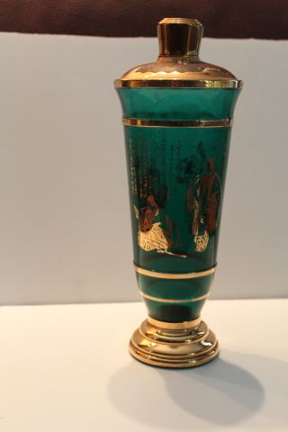 Vintage Green Glass Asian Drink Shaker Gold Decorations Marked With A Gold S photo