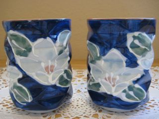 2 Rare Old Vintage Japanese Blue & White Handpainted Tea Cups,  Signed photo