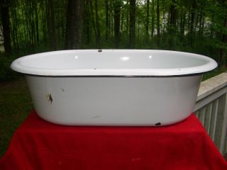 Primitive Antique Enamelware Basin/tub. . .  Baby. . . photo