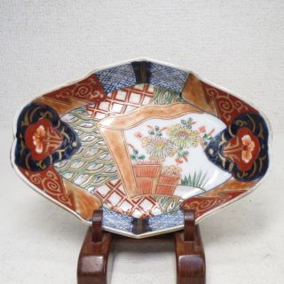 F681: Japanese Old Imari Colored Porcelain Lozenge Plate With Clear Painting photo