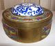 A Handsome Old Chinese Export Champleve Brass & Ceramic Shard Box,  5 