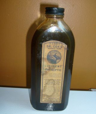 Rare Antique Dr.  Cox ' S Barbed Wire Liniment And Antiseptic (full Bottle) photo