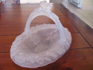Antique Art Nouveau Frosted Embossed Floral Glass Basket Pat.  Dated 1874 - 1881 Gc photo