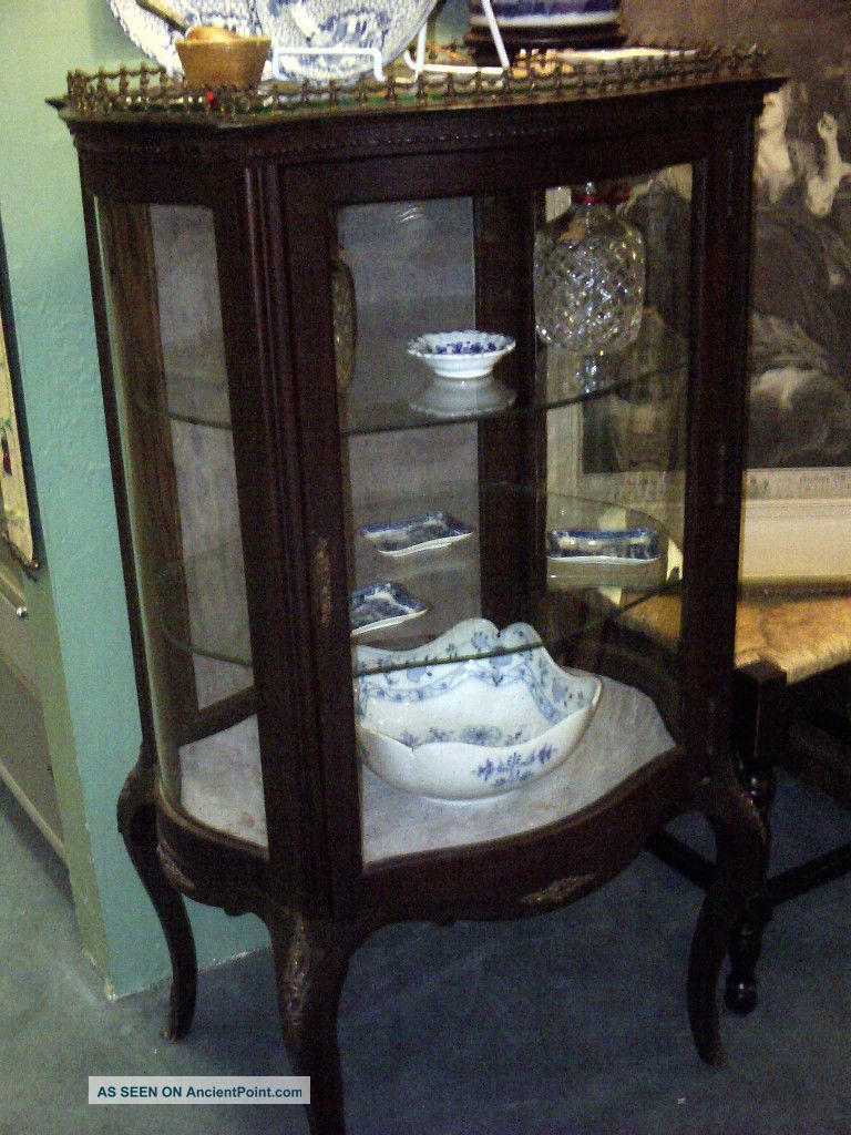 Elegant Antique French Curved Glass Curio Cabinet Petite European Other photo