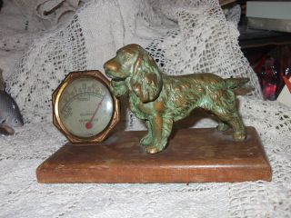 Collectible Bronze Cocker Spaniel Dog Figure On Base With Thermometer photo