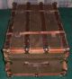 Antique Canvas Leather Flat Top Wood Slat Steamer Trunk Coffee Table Decor Unknown photo 1