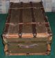 Antique Canvas Leather Flat Top Wood Slat Steamer Trunk Coffee Table Decor Unknown photo 3