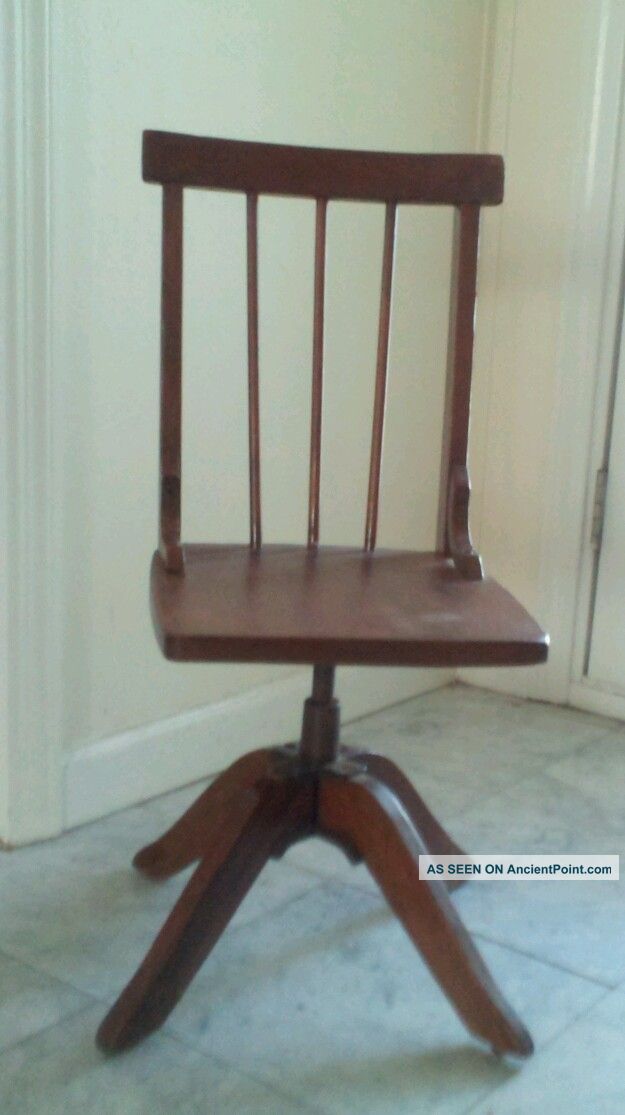 Antique Childs Wooden School Chair Cast Iron Swivel Adjustable Height 1900-1950 photo