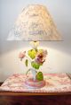 Vintage French Provence Tole Table Lamp Painted Flowers Chandeliers, Fixtures, Sconces photo 3