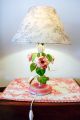 Vintage French Provence Tole Table Lamp Painted Flowers Chandeliers, Fixtures, Sconces photo 5