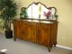 Exquisite Vintage Burl Wood Buffet W/ Mirror Sideboard Credenza Onlays Carvings Post-1950 photo 2