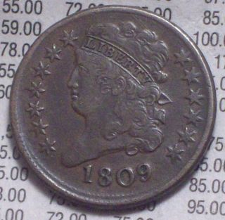 1809 Half Cent Classic Head Vf+/xf Brown Toning Almost 180 Rotated Reverse Coin photo