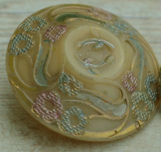 2 Victorian Glass Button Tan Gold Luster Pink Lt Blue Mother Daughter Sm Med photo