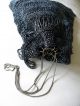 Antique Crochet Iridescent Black Silver Chain Drawstring Art Deco Flapper Purse Art Deco photo 5