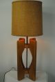 Mid Century Danish Modern Wood Lamp Burlap Shade Panton Era Mid-Century Modernism photo 4