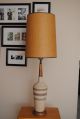 Mid Century Modern 1960s Art Texture Pottery Ceramic Lamp Burlap Shade Mid-Century Modernism photo 1