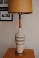 Mid Century Modern 1960s Art Texture Pottery Ceramic Lamp Burlap Shade Mid-Century Modernism photo 2