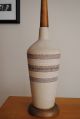 Mid Century Modern 1960s Art Texture Pottery Ceramic Lamp Burlap Shade Mid-Century Modernism photo 4