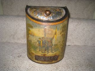 Antique 1800 General Store Tin Pepper Spice Bin Litho Columbus In America Indian photo