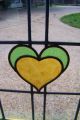 Old Vintage Antique Heart Art Deco Large Leaded Stained Glass Window Wood Frame 1900-1940 photo 2