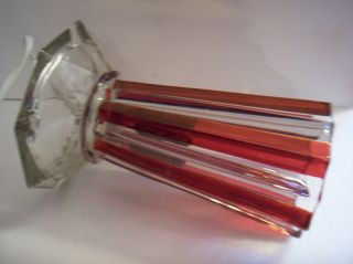 Vintage 1960s Ruby Red & Clear Cystal Vertical Stipe Star Shape Table Desk Lamp photo