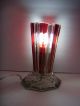 Vintage 1960s Ruby Red & Clear Cystal Vertical Stipe Star Shape Table Desk Lamp Mid-Century Modernism photo 2