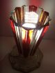 Vintage 1960s Ruby Red & Clear Cystal Vertical Stipe Star Shape Table Desk Lamp Mid-Century Modernism photo 3