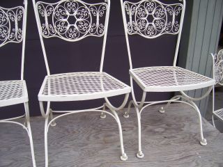 Pair Midcentury Modern Outdoor Wrought Iron Woodard Andalusian Patio Chairs photo