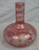 Antique Huge Cranberry Flashed Cut To Clear Vase/bottle Birds & Grapevines 19thc Vases photo 3