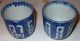 Antique Japanese Blue Flow Transfer Ware Pair Of Handmade Sake Cups Glasses & Cups photo 2