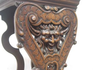 1800s Carved Face Table Old Man North Walnut Marble Gothic Revival Green Man photo