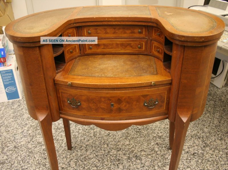 Louis Xv Revival Inlaid Oval Wood Desk Secretary 1800-1899 photo