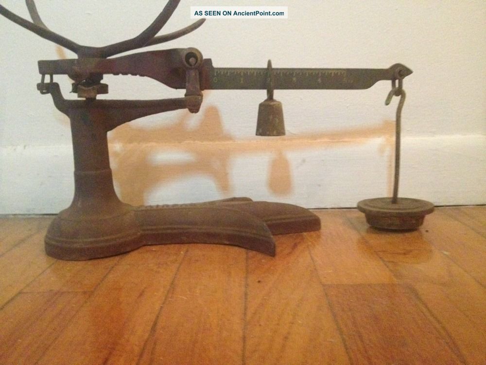 Antique Fairbanks Cast Iron Fishtail Base Scale W Weight Scales photo