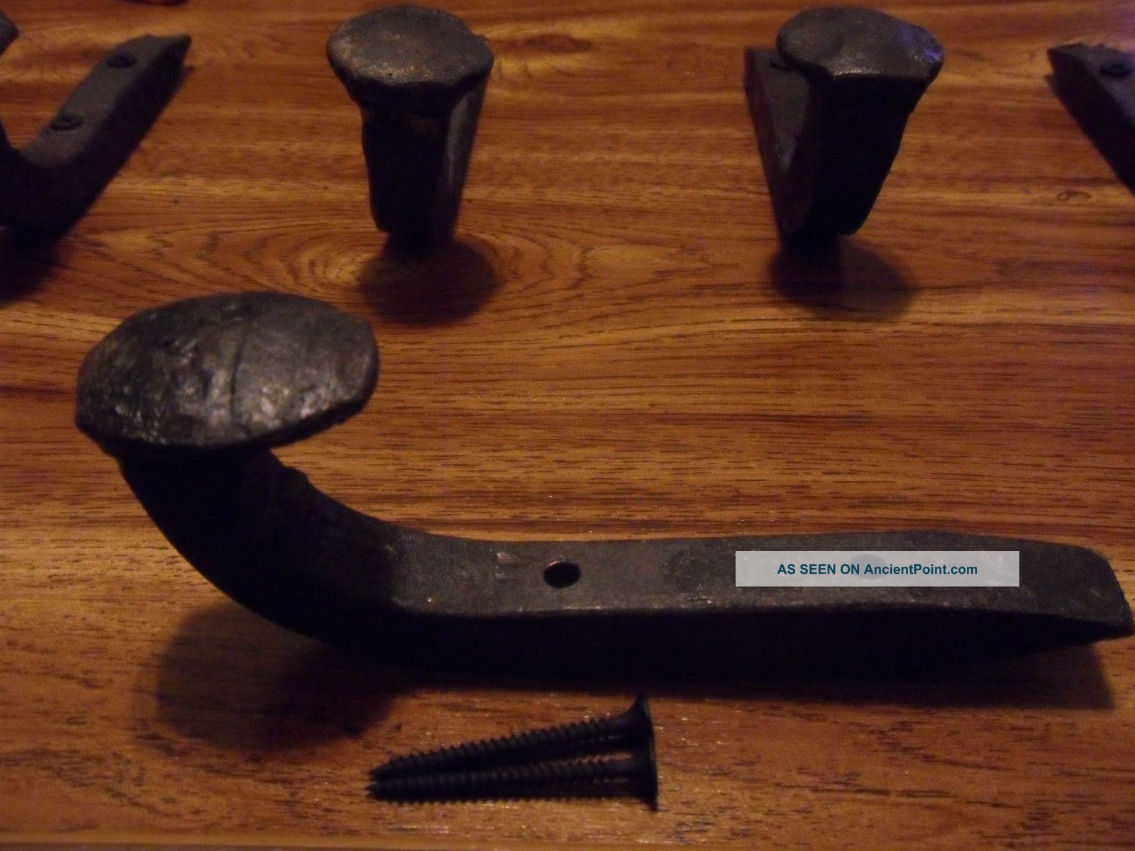3 Antique Coat Hooks Old Railroad Spikes Wrought Iron Style Heavy