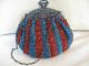 Antique Victorian Art Nouveau Filigree Frame Aqua Blue Ruby Red Beaded Purse Victorian photo 1