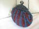 Antique Victorian Art Nouveau Filigree Frame Aqua Blue Ruby Red Beaded Purse Victorian photo 2