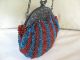 Antique Victorian Art Nouveau Filigree Frame Aqua Blue Ruby Red Beaded Purse Victorian photo 8