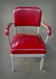 Vintage 1950s Red Vinyl Steel Office Industrial Factory Arm Chair Post-1950 photo 1
