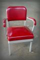 Vintage 1950s Red Vinyl Steel Office Industrial Factory Arm Chair Post-1950 photo 2