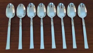 1955 Oneida Nobility Wind Song Silver Plate Flatware 5 O ' Clock Teapoon Set Of 8 photo