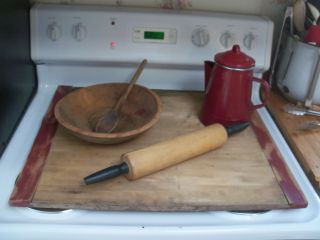 Vintage Wood Noodle Board / Cutting Board - - Barn Red - - Baker Ends photo