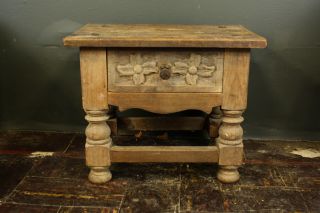 A Fantasic Little Primitive Carved Wooden Accent Side Table Antique Wood Table photo