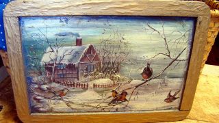 19th C.  Child ' S Slate Old Painted Snow Scene Birds Madison Ga Estate photo